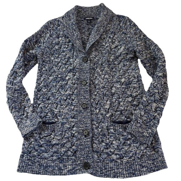 Lands’ End Women’s Cardigan Drifter Cable Knit Sweater Tunic Blue Size Large - Picture 5 of 13